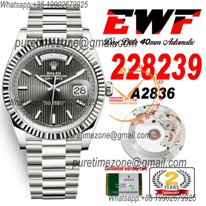 EWF DayDate 40 228239 A2836 Automatic Mens Watch Gray Stick Dial President Bracelet Best Edition