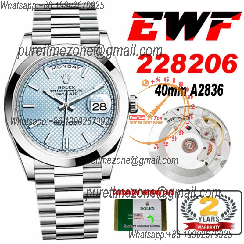 EWF DayDate 40 228239 A2836 Automatic Mens Watch Ice Blue Stick Dial President Bracelet Best Edition