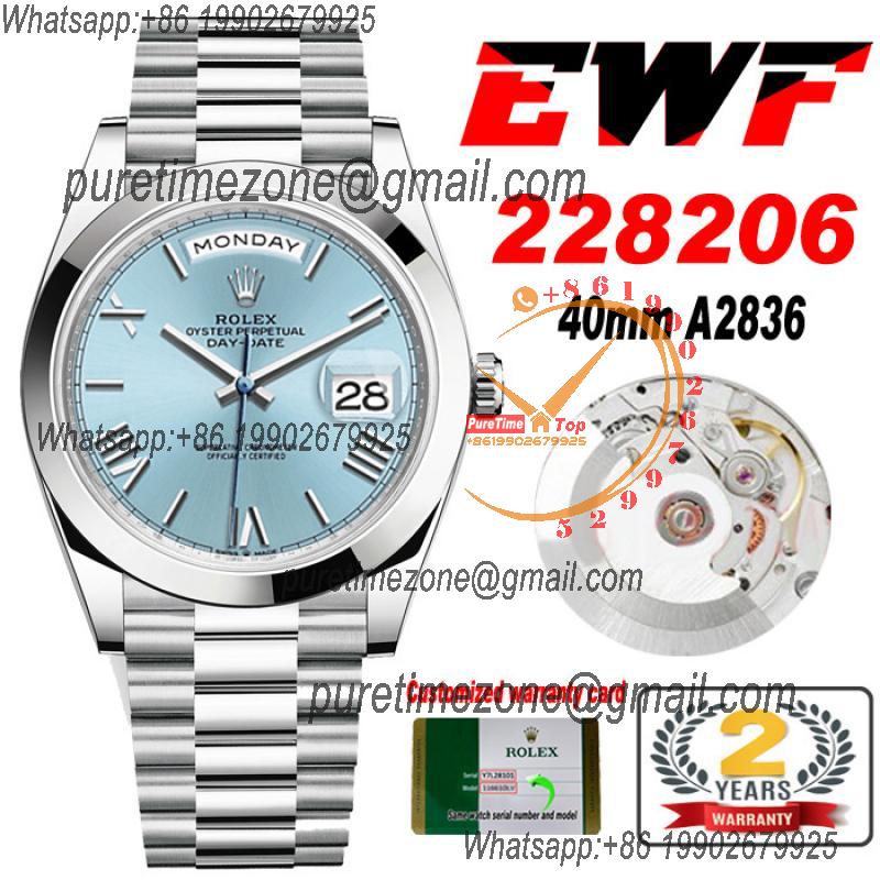 EWF DayDate 40 228239 A2836 Automatic Mens Watch Ice Blue Roman Dial President Bracelet Best Edition