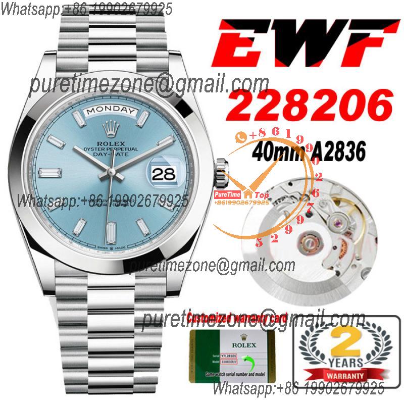 EWF DayDate 40 228239 A2836 Automatic Mens Watch Ice Blue Stick Dial President Bracelet Best Edition