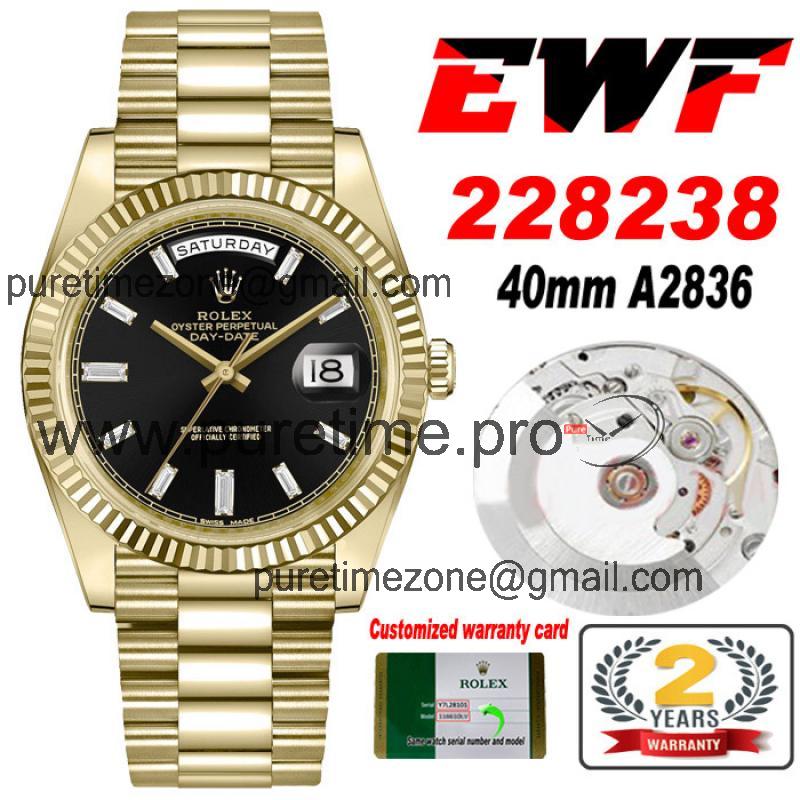 EWF DayDate 40 228239 A2836 Automatic Mens Watch YG Black Stick Dial President Bracelet Best Edition