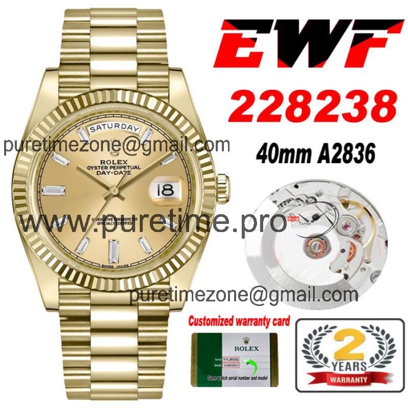 EWF DayDate 40 228239 A2836 Automatic Mens Watch YG Champagne Diamond Stick Dial President Bracelet Best Edition