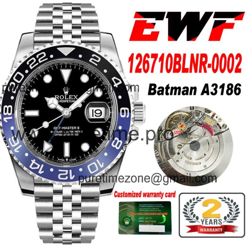 EWF GMT-Master II 126710  A3186 Automatic Mens Watch Batman Black Dial 904L Steel Jubilee Bracelet Best Edition