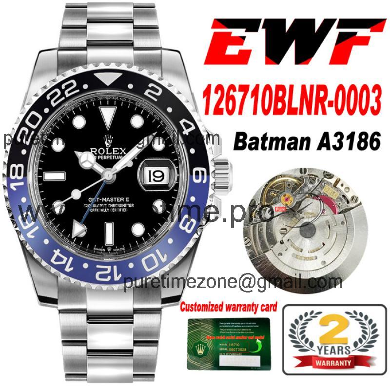 EWF GMT-Master II 126710 A3186 Automatic Mens Watch Batman Black Dial 904L Steel Oyster Bracelet Best Edition