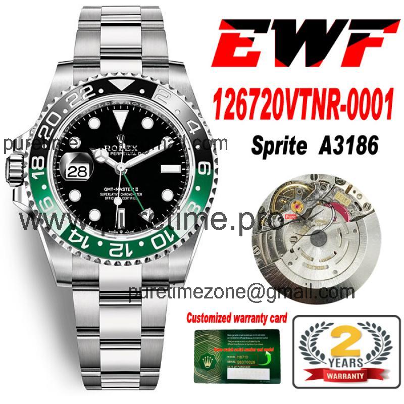 EWF GMT-Master II 126720 Sprite A3186 Autoamtic Mens Watch Black Dial 904L OysterSteel Bracelet Best Edition