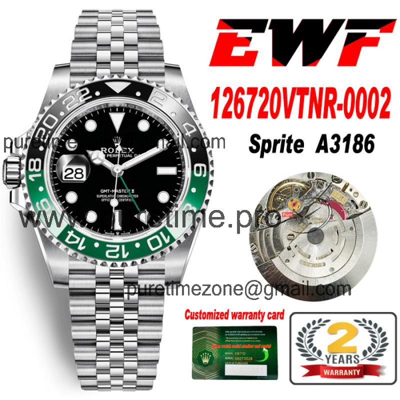 EWF GMT-Master II 126720 Sprite A3186 Autoamtic Mens Watch Black Dial 904L SS Jubilee Bracelet Best Edition