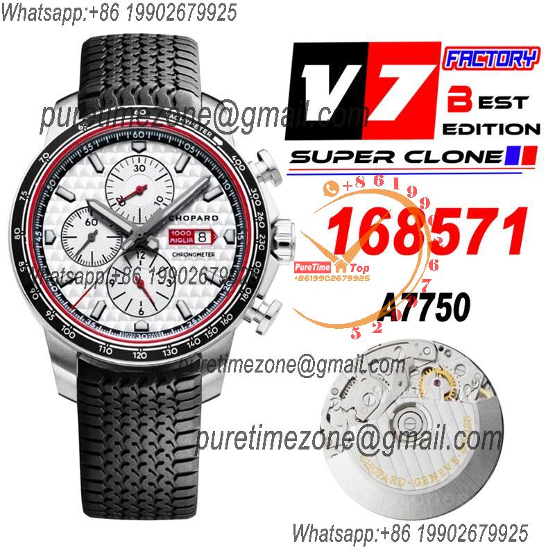 Mille Miglia 168571 SS V7F 1:1 Best Edition White Dial on Black Rubber Strap A7750 Automatic Chronograph Mens Watch