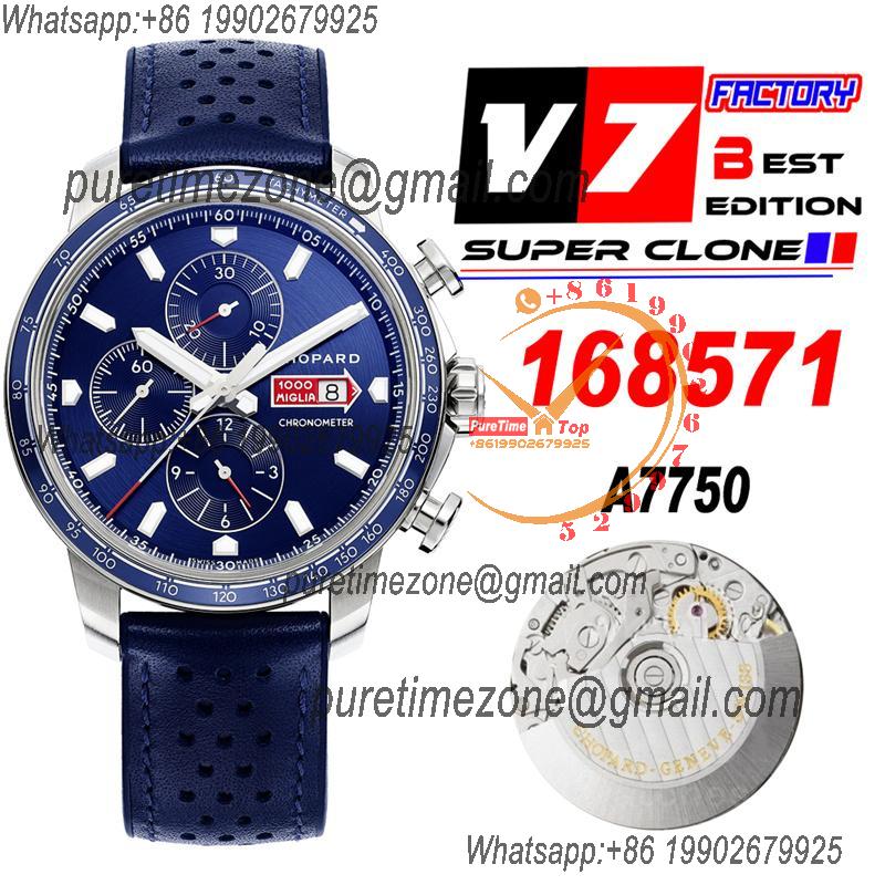 Mille Miglia 168571 SS V7F 1:1 Best Edition Blue Dial on Blue Rubber Strap A7750 Automatic Chronograph Mens Watch