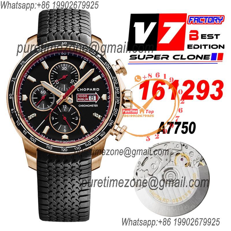 Mille Miglia 168571 SS V7F 1:1 Best Edition Rose Gold Black Dial on Black Rubber Strap A7750 Automatic Chronograph Mens 