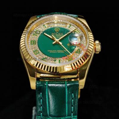 Day-Date 118138 36mm A2836 Automatic Mens Watch Best Edition TRF YG Green Diamonds Dial Green Leather