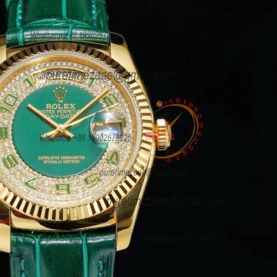 Day-Date 118138 36mm A2836 Automatic Mens Watch Best Edition TRF YG Green Diamonds Dial Green Leather