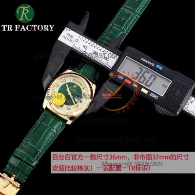 Day-Date 118138 36mm A2836 Automatic Mens Watch Best Edition TRF YG Green Diamonds Dial Green Leather