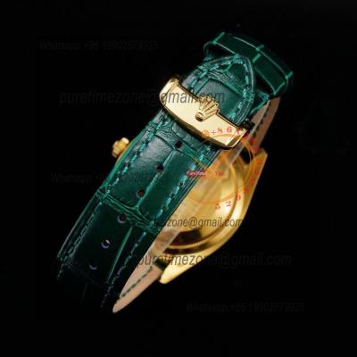 Day-Date 118138 36mm A2836 Automatic Mens Watch Best Edition TRF YG Green Diamonds Dial Green Leather