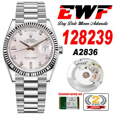 EWF DayDate 36 128349 A2836 Automatic Mens Watch Fluted Bezel Silver Diamonds Dial President Bracelet Best Edition