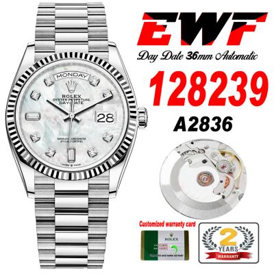 EWF DayDate 36 128349 A2836 Automatic Mens Watch Fluted Bezel MOP Diamonds Dial President Bracelet Best Edition