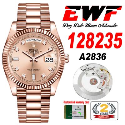 EWF DayDate 36 128349 A2836 Automatic Mens Watch RG Fluted Bezel Gold Diamond Dial President Bracelet Best Edition