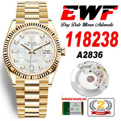 EWF DayDate 36 128238 A2836 Automatic Mens Watch YG Fluted Bezel MOP Diamond Dial President Bracelet Best Edition