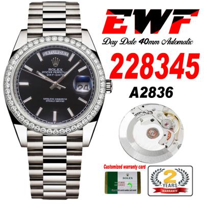 EWF DayDate 40 228345 A2836 Automatic Mens Watch Diamond Bezel Black Dial President Bracelet Best Edition