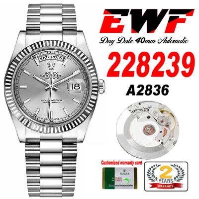 EWF DayDate 40 228239 A2836 Automatic Mens Watch Silver Stick Dial President Bracelet Best Edition