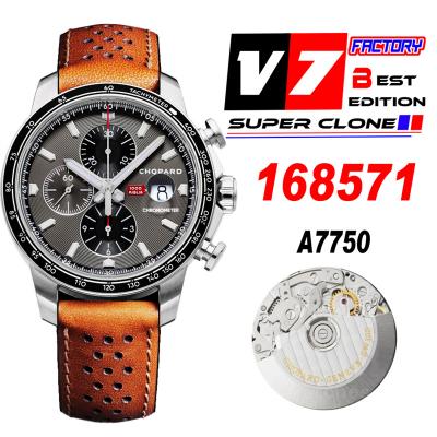 Mille Miglia 168571 SS V7F 1:1 Best Edition Gray Dial on Brown Gummy Strap A7750 Automatic Chronograph Mens Watch