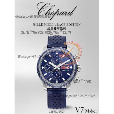 Mille Miglia 168571 SS V7F 1:1 Best Edition Blue Dial on Blue Rubber Strap A7750 Automatic Chronograph Mens Watch