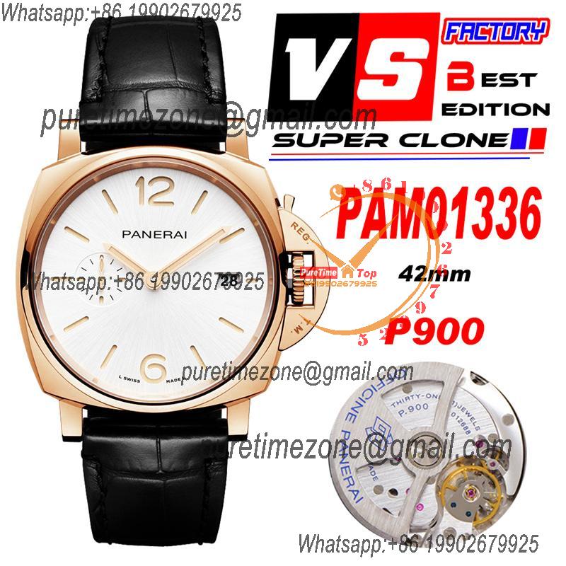 PAM01336  Luminor Due Goldtech P900 Automatic Mens Watch 42mm VSF Best Edition White Dial Black Leather Strap