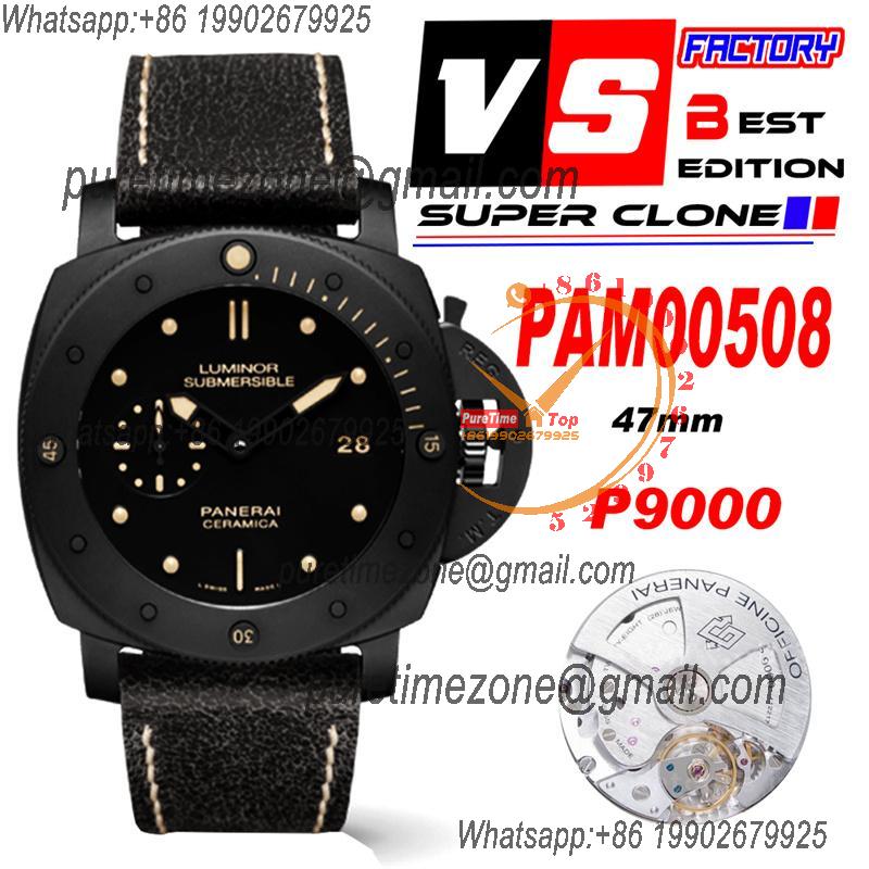 PAM00508 Luminor Submersible 1950 P9000 Automatic Mens Watch VSF V2 Ceramic Black Dial Leather Strap