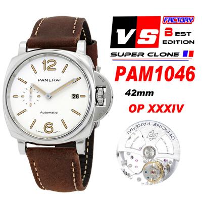 PAM01046 Luminor Due OP AXXXIV Automatic Mens Watch VSF 42mm Steel Case Best Edition White Dial on Brown Asso Strap