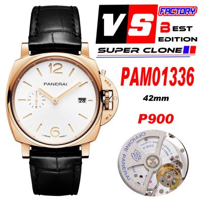 PAM01336  Luminor Due Goldtech P900 Automatic Mens Watch 42mm VSF Best Edition White Dial Black Leather Strap