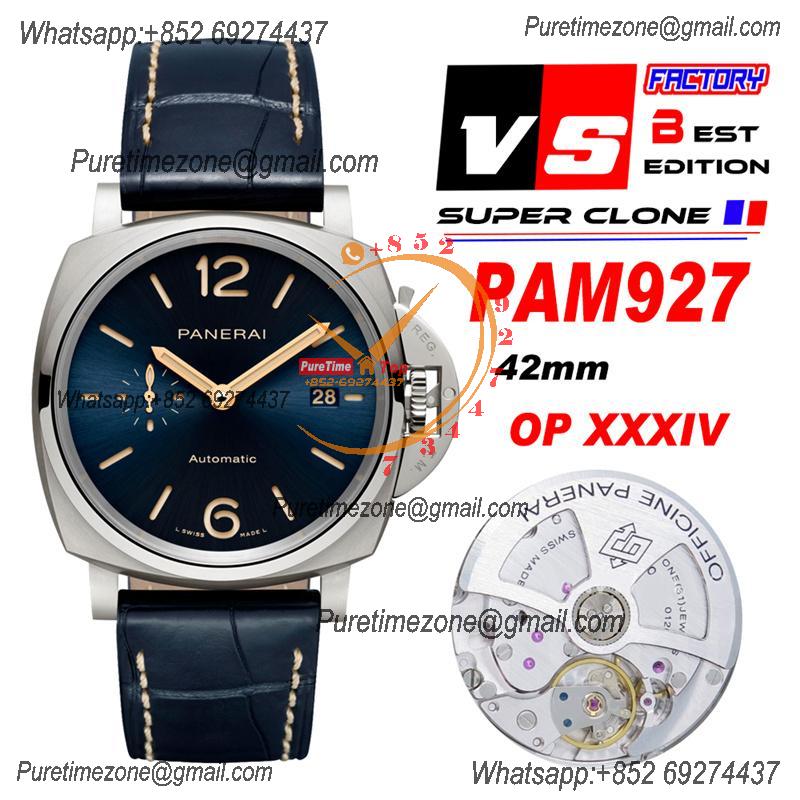 PAM00927 Luminor Due OP AXXXIV Automatic Mens Watch VSF 42mm Best Edition Blue Dial on Blue Leather Strap