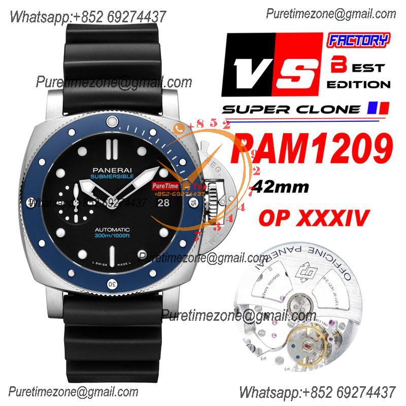 PAM01209 Luminor Submersible OP AXXXIV Automatic Mens Watch 42mm Blue Ceramic Bezel VSF 1:1 Best Edition Black Rubber