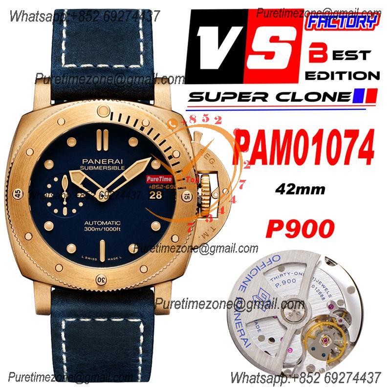 PAM01074 Submersible Bronzo Blu Abisso P900 Automatic Mens Watch VSF 42mm 1:1 Best Edition Blue Dial Calfskin Strap