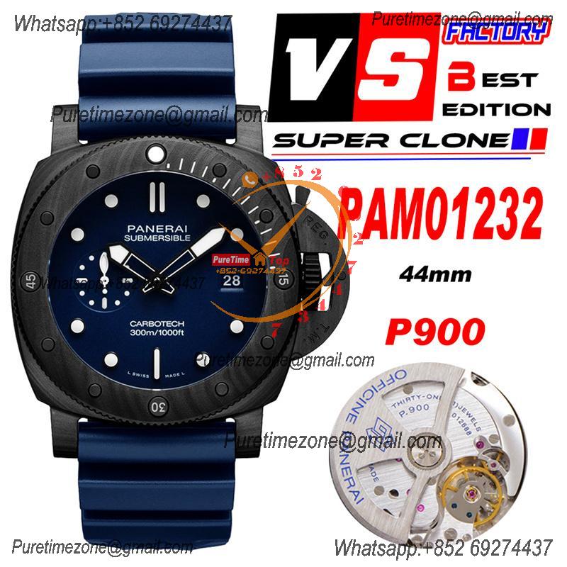 PAM01232 Submersible QuarantaQuattro Carbotec Blu Abisso P900 Automatic Mens Watch VSF 44mm Blue Dial Rubber Strap