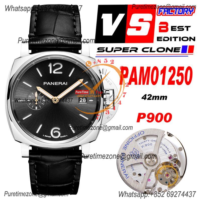 PAM01250 Luminor Due  P900 Automatic Mens Watch 42mm VSF Best Edition Gray Dial on Black Leather Strap