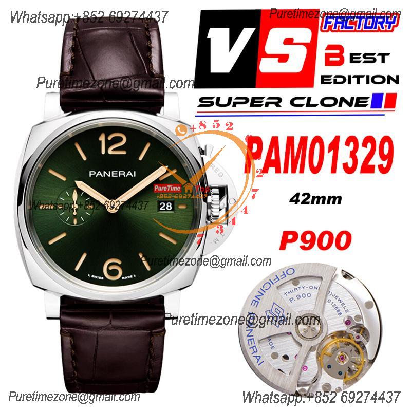 PAM01329 Luminor Due Platinumtech P900 Automatic Mens Watch 42mm VSF 1:1 Best Edition Green Dial Brown Leather Strap