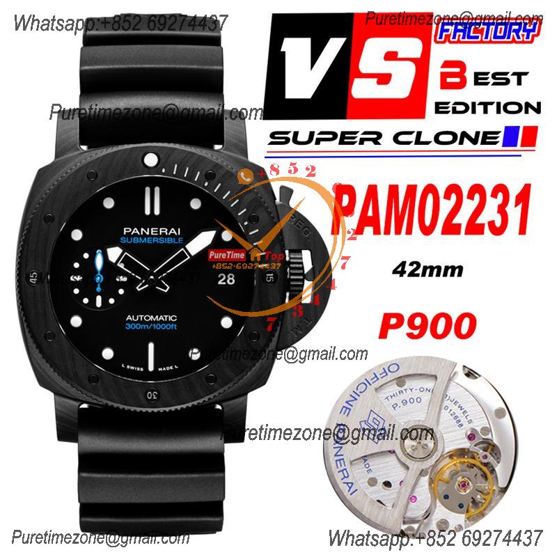 PAM02231  Submersible Carbotech P900 Automatic Mens Watch 42mm VSF Best Edition Black Dial Rubber Strap