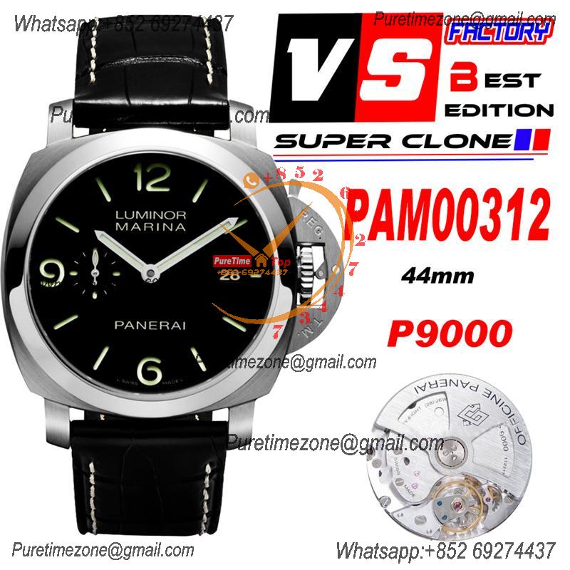 PAM00312 Luminor 1950 3 Days P9000 Automatic Mens Watch 44mm VSF V2 1:1 Best Edition Black Leather Strap