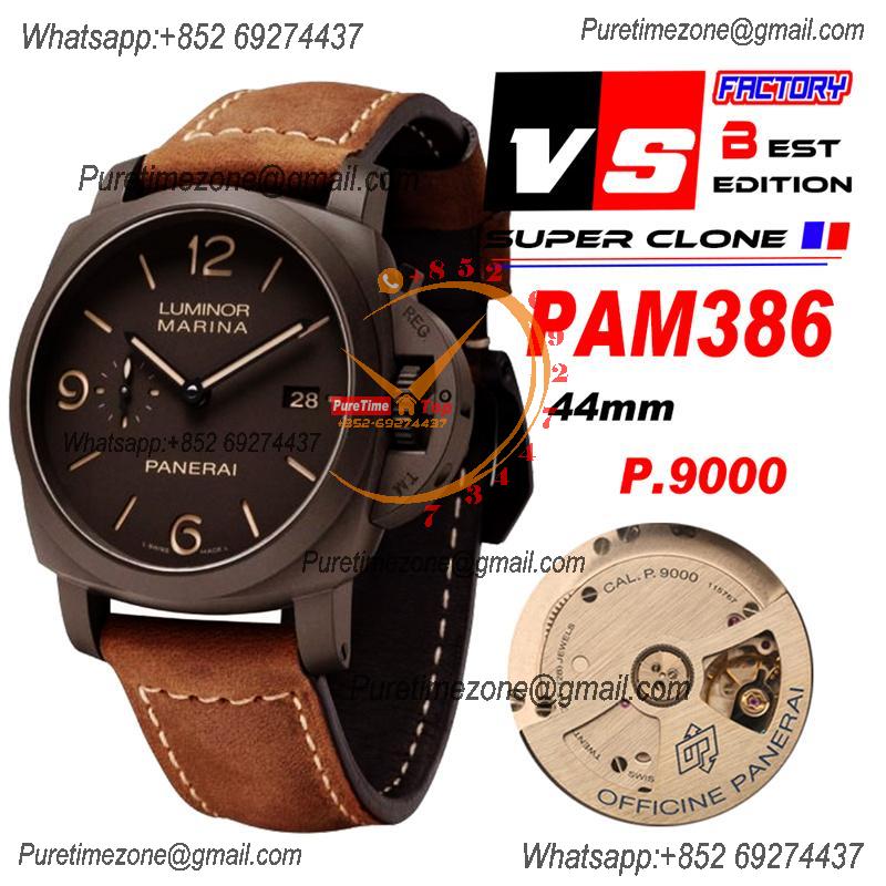 PAM00386 Luminor Marina 1950 3 Days P9000 Automatic Mens Watch VSF V2 1:1 Best Edition Brown Asso Strap