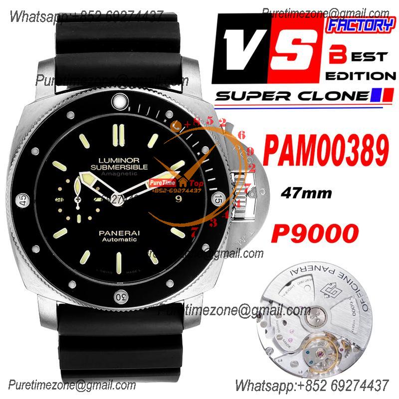 PAM00389 Luminor Submersible 1950 Titanium Amagnetic P9000 Automatic Mens Watch VSF Best Edition Black Rubber Strap