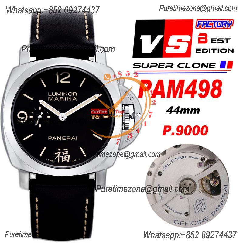 PAM00498  Luminor Marina "福" P9000 Automatic Mens Watch VSF V2 1:1 Best Edition Black Leather Strap