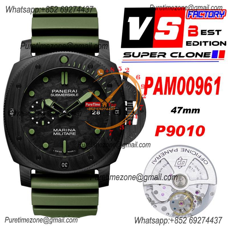 PAM00961 Submersible Marina Militare Carbotech P9010 Automatic Mens Watch VSF Best Edition Carbon Dial Green Rubber