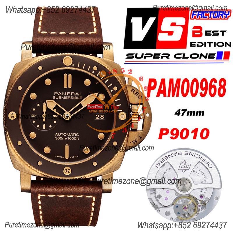 PAM00968 Submersible Bronzo P9010 Automatic Mens Watch VSF Best Edition Brown Ceramic Bezel and Dial Calfskin Strap