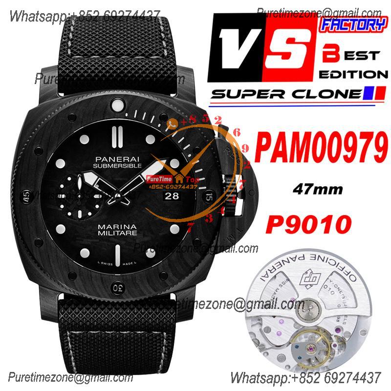 PAM00979 Luminor Submersible Carbotech  P9010 Automatic Mens Watch VSF Best Edition Carbon Dial Rubber Strap