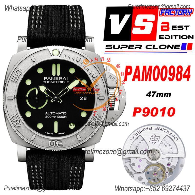 PAM00984 Submersible Mike Horn Edition P9010 Automatic Mens Watch VSF Best Edition Black Dial Black Nylon Strap