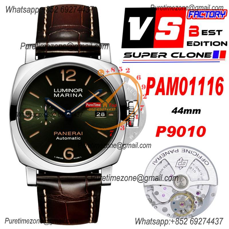 PAM01116 Platinumtech Luminor Marina P9010 Automatic Mens Watch VSF 1:1 Best Edition Green Dial Brown Leather Strap