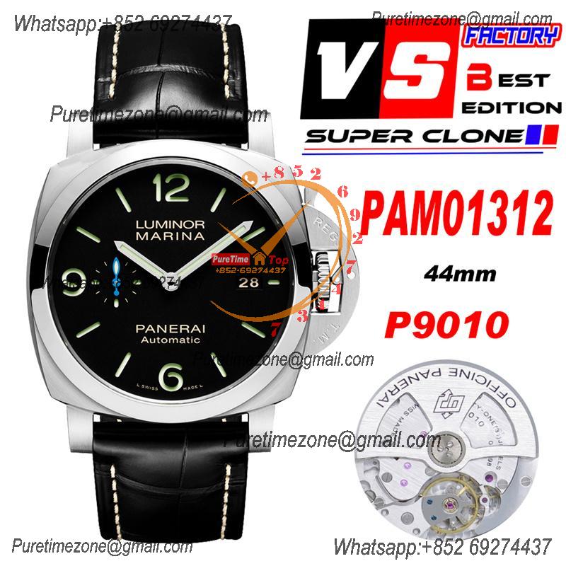 PAM01312 Luminor Marina P9010 Automatic Mens Watch VSF 1:1 Best Edition Black Dial on Black Leather Strap