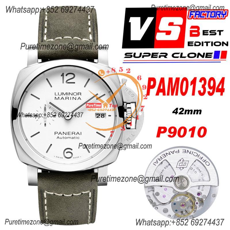 PAM01394 Luminor Marina P9010 Automatic Mens Watch 42mm VSF Best Edition White Dial Brown Asso Strap