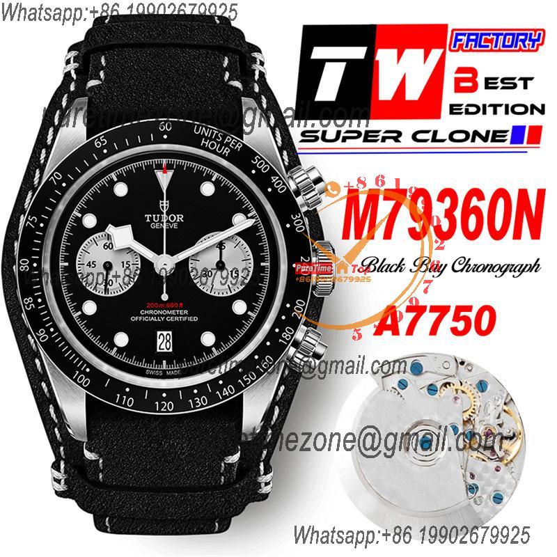 M79360N BLACK BAY CHRONO Automatic Chronograph Mens Watch TWF Black Dial Leather Strap Super Clone