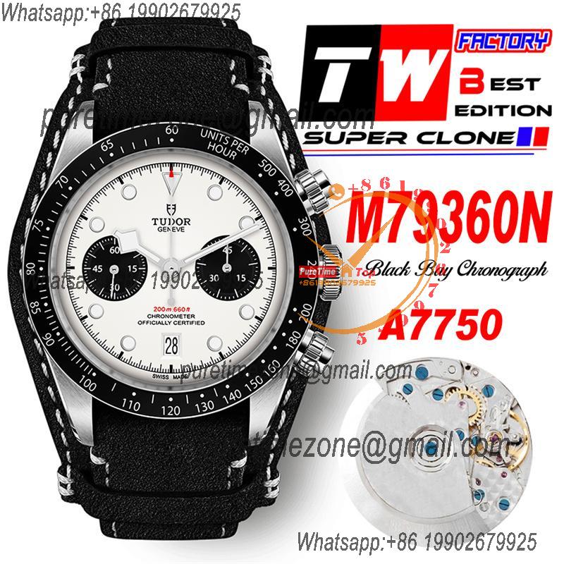 M79360N BLACK BAY CHRONO Automatic Chronograph Mens Watch TWF White Dial Leather Strap Super Clone