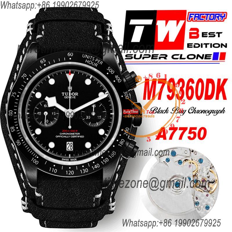 M79360DK BLACK BAY CHRONO Automatic Chronograph Mens Watch TWF All Black Steel Dial Leather Strap Super Clone